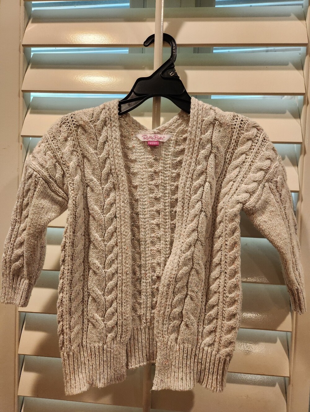 Ruffle Butts Cream Cable Knit Open Cardigan Sweater, Size 2T/3T